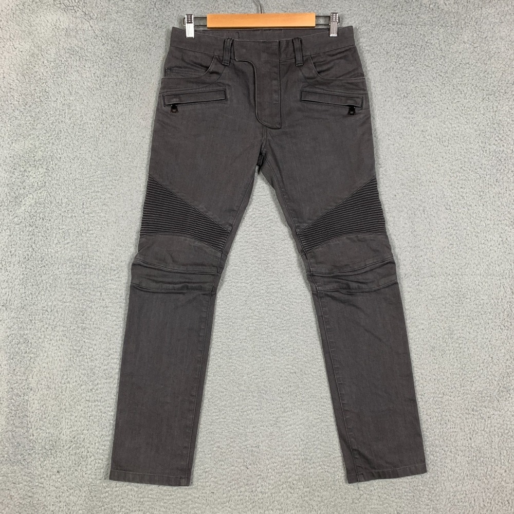 Balmain Biker Jeans Men's 28 (Fits 30x28) Grey Slim Straight Fit Moto Pant